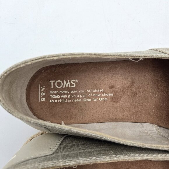 TOMS Shoes Women 8.5 Alpargata Cupsole Slip On Natural Metallic Linen Open Toe - Picture 8 of 9